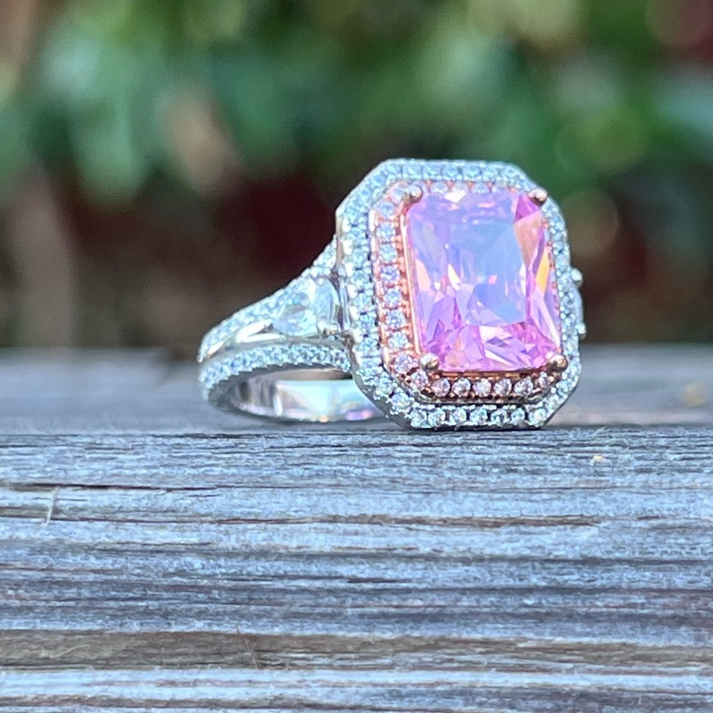 Sterling Silver Pink & White Stone Ring – Size 7 – 6.6g – Excellent Condition - Picture 9 of 10